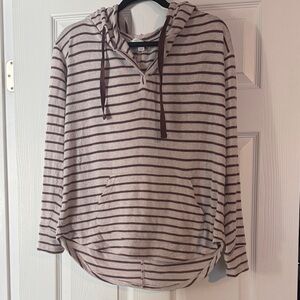 Market & Spruce Striped Hoodie - Cream and Maroon